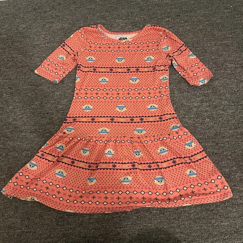 Disney Mandalorian Baby Yoda Grogu Soft Dress Girls Pink Size 7/8